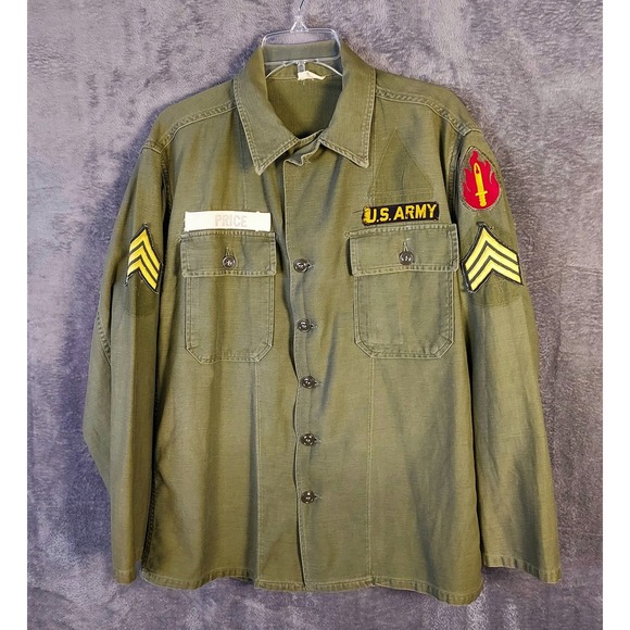 Vintage 60s US Army Trooper Fatigue‎ Vietnam Field Cotton Utility Shirt Medium - Picture 4 of 16